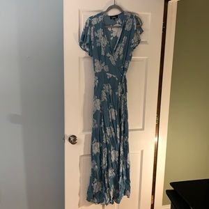 Lulu’s medium blue floral wrap dress